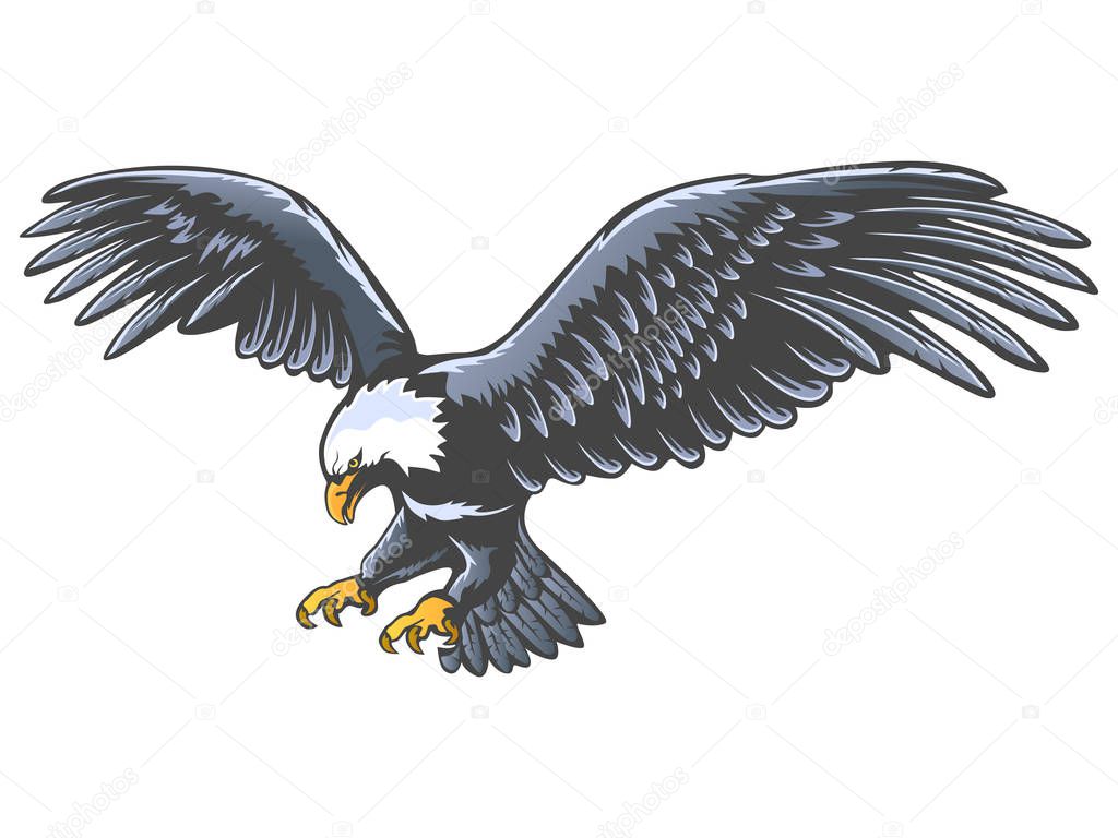 Eagle emblem isolated on white vector illustration. American symbol of freedom. Retro color logo of falcon.