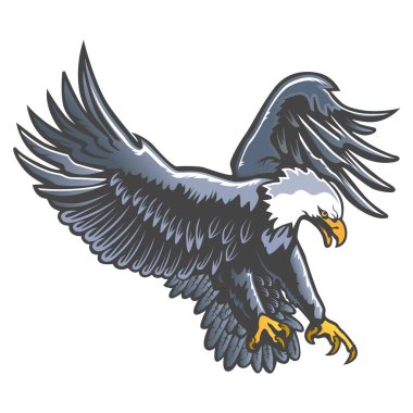Kartal amblemi beyaz vektör illüstrasyon izole. Özgürlüğün Amerikan sembolü. Şahin, Retro renkli logo.