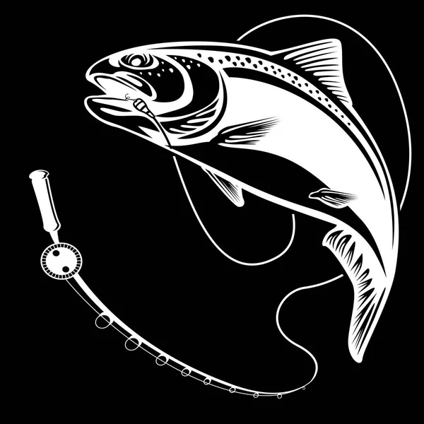 Emblema Pesca Salmón Aislado Ilustración Vector Blanco Trout Sport Club — Vector de stock