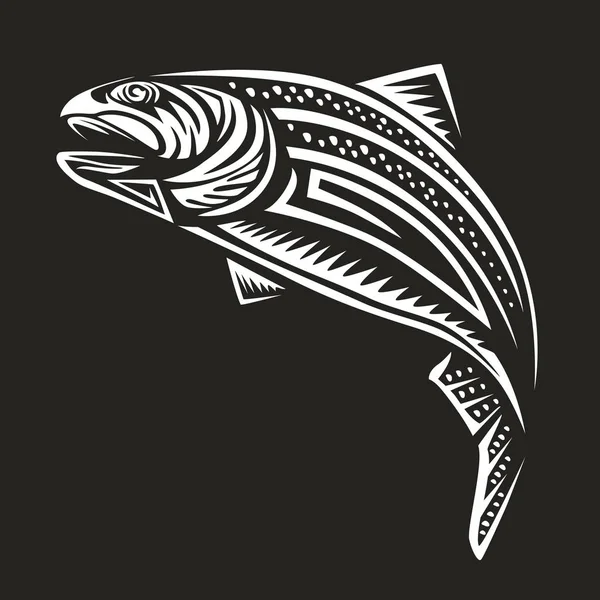 Emblema Pesca Salmón Aislado Ilustración Vector Blanco Trout Sport Club — Archivo Imágenes Vectoriales