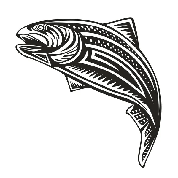 鲑鱼捕鱼会徽被孤立在白色的矢量插图 鳟鱼运动俱乐部徽标 — 图库矢量图片
