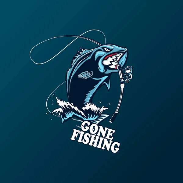 Logotipo Pesca Bass Fish Com Haste Emblema Clube Pesca Tema —  Vetores de Stock
