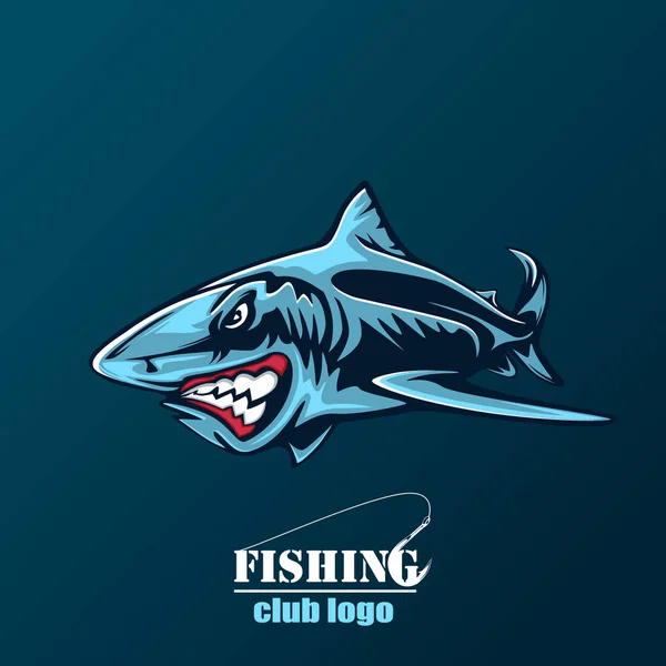 Toothy Great White Shark Fishing Logo Strong Shark Sports Mascot — Stock Vector