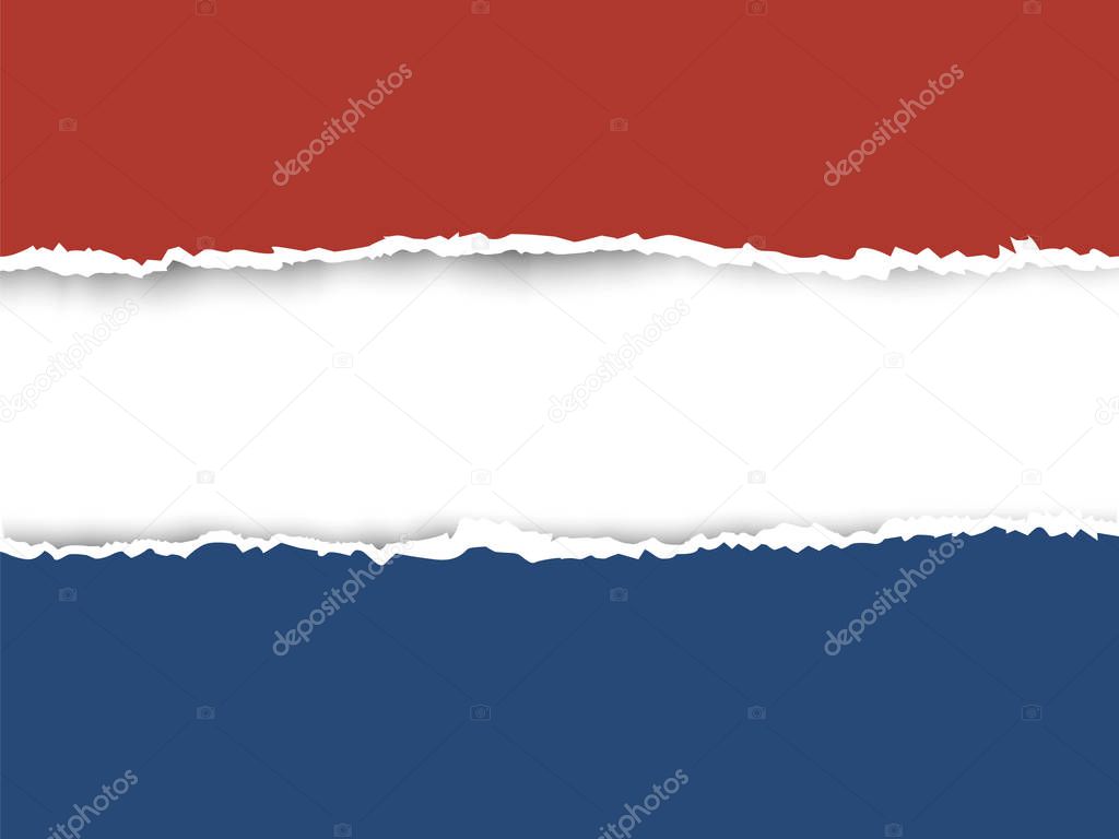 Netherlands ripped flag  paper and white background with space for text, vector art and illustration.