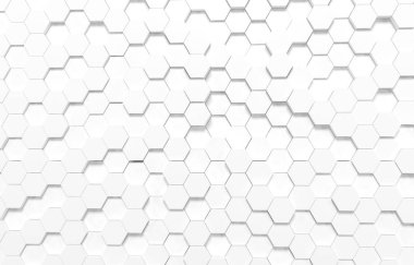 Beyaz altıgen 3d arka plan doku. 3D render illüstrasyon. Fütüristik soyut afiş.