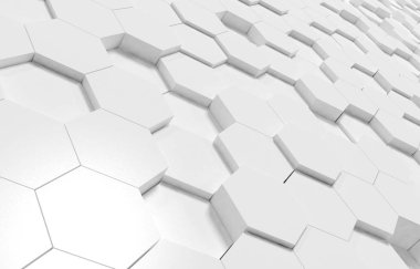 Beyaz altıgen 3d arka plan doku. 3D render illüstrasyon. Fütüristik soyut afiş.
