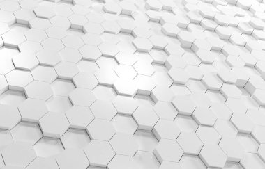 Beyaz altıgen 3d arka plan doku. 3D render illüstrasyon. Fütüristik soyut afiş.