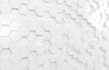 Beyaz altıgen 3d arka plan doku. 3D render illüstrasyon. Fütüristik soyut afiş.