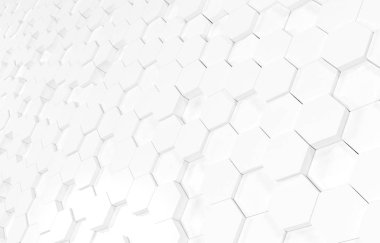 Beyaz altıgen 3d arka plan doku. 3D render illüstrasyon. Fütüristik soyut afiş.