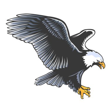 Kartal amblemi beyaz vektör illüstrasyon izole. Amerikan sembolü özgürlük ve bağımsızlık. Şahin, Retro renkli logo.
