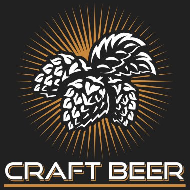 El yapımı bira logosu, vektör çizimi, koyu arkaplanda amblem bira fabrikası tasarımı..