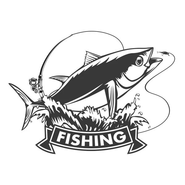 Μεγάλο Αλιεία Τόνου Λευκό Λογότυπο Εικονογράφηση Εικονογράφηση Μπορεί Χρησιμοποιηθεί Για — Διανυσματικό Αρχείο
