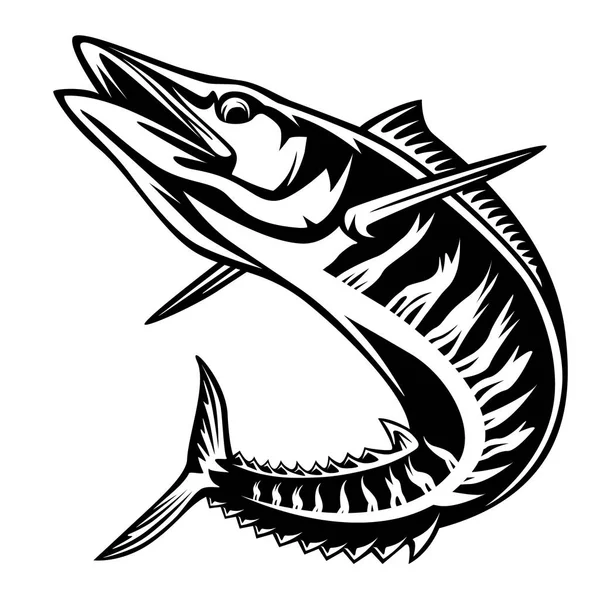 Ilustración Wahoo Acanthocybium Solandri Pez Scombrid Saltando Hacia Arriba Visto — Vector de stock