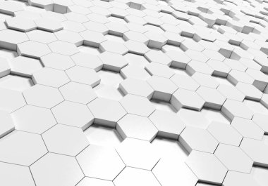 Beyaz altıgen 3d arka plan doku. 3D render illüstrasyon. Fütüristik soyut afiş.