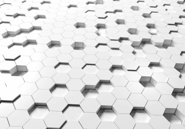 Beyaz altıgen 3d arka plan doku. 3D render illüstrasyon. Fütüristik soyut afiş.