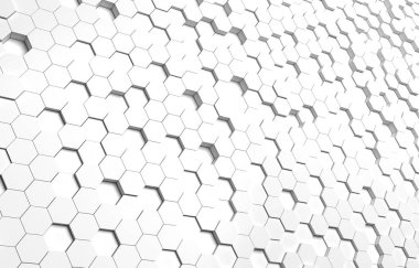 Beyaz altıgen 3d arka plan doku. 3D render illüstrasyon. Fütüristik soyut afiş.