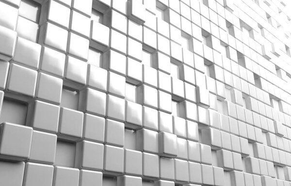 Abstract geometric shape of white cubes 3d render background