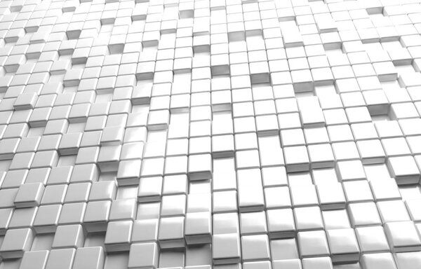 Abstract geometric shape of white cubes 3d render background