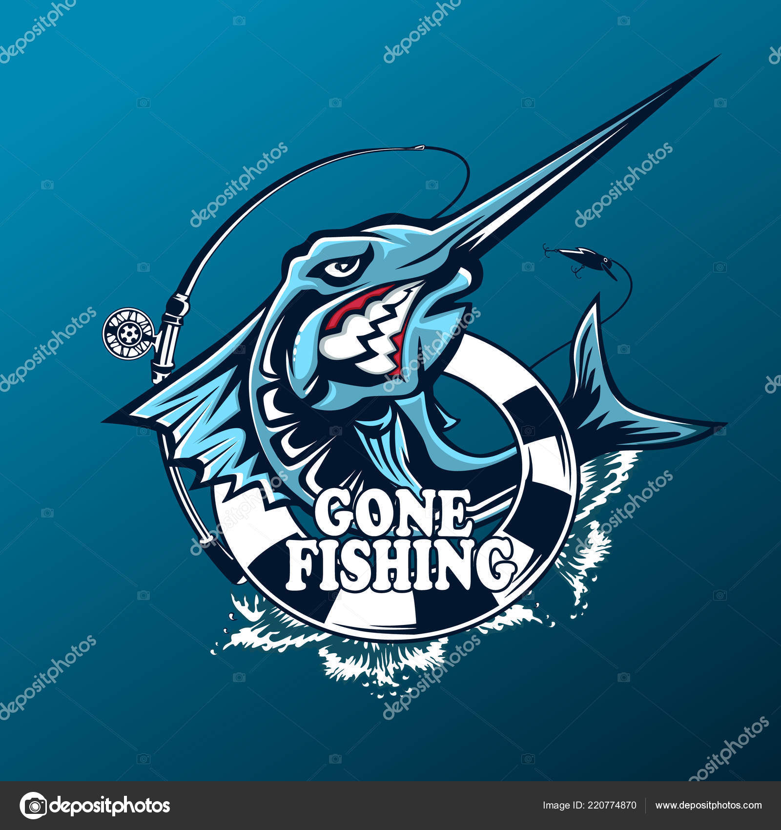 Marlin Fish Logo Sword Fishing Emblem Sport Club Angry Fish
