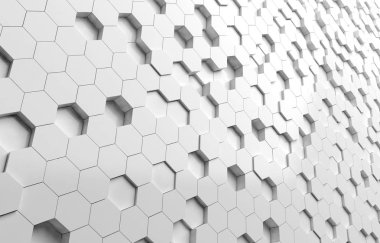 Beyaz altıgen 3d arka plan doku. 3D render illüstrasyon. Fütüristik soyut afiş.