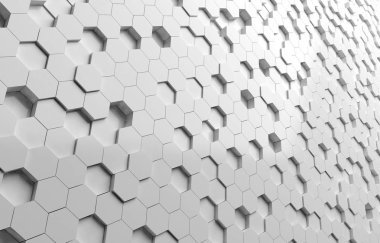 Beyaz altıgen 3d arka plan doku. 3D render illüstrasyon. Fütüristik soyut afiş.