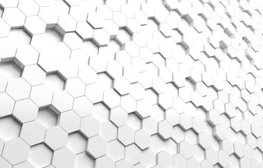 Beyaz altıgen 3d arka plan doku. 3D render illüstrasyon. Fütüristik soyut afiş.