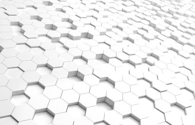 Beyaz altıgen 3d arka plan doku. 3D render illüstrasyon. Fütüristik soyut afiş.