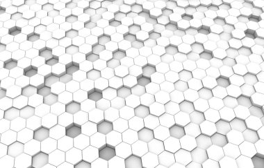 Beyaz altıgen 3d arka plan doku. 3D render illüstrasyon. Fütüristik soyut afiş.