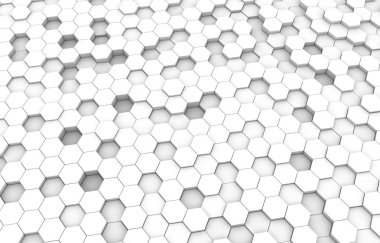 Beyaz altıgen 3d arka plan doku. 3D render illüstrasyon. Fütüristik soyut afiş.