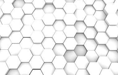 Beyaz altıgen 3d arka plan doku. 3D render illüstrasyon. Fütüristik soyut afiş.