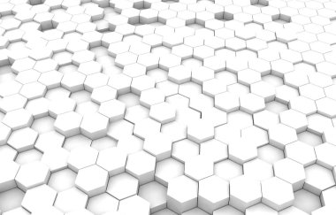 Beyaz altıgen 3d arka plan doku. 3D render illüstrasyon. Fütüristik soyut afiş.