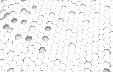 Beyaz altıgen 3d arka plan doku. 3D render illüstrasyon. Fütüristik soyut afiş.