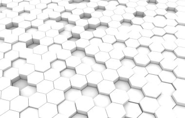 Beyaz altıgen 3d arka plan doku. 3D render illüstrasyon. Fütüristik soyut afiş.