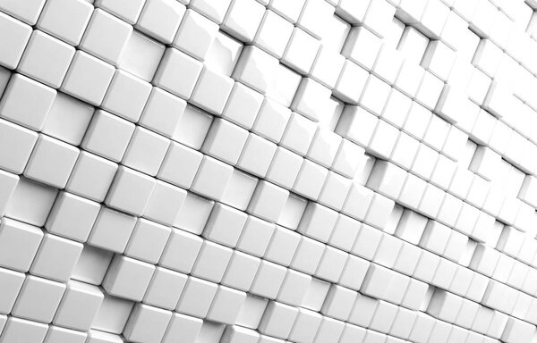Abstract geometric shape of white cubes 3d render