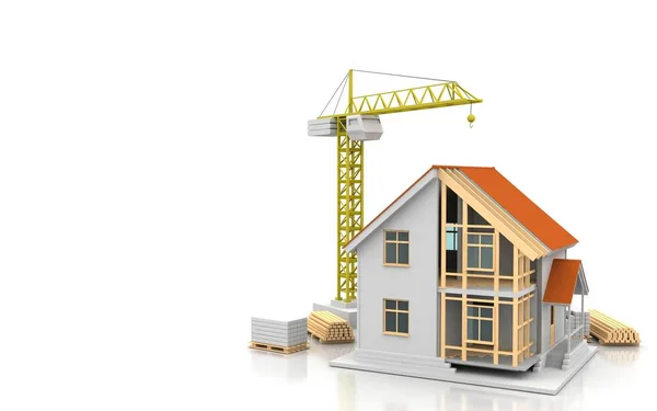 House Rendering Illustration Open Interior Top Blueprints Documents Crane Mortgage — Stock Photo, Image