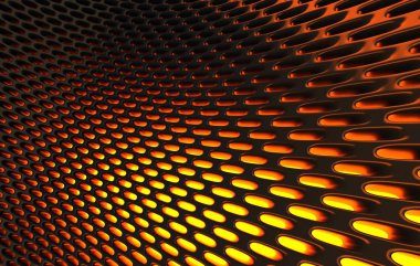 Metal kafes grild. 3D render arka planda yüksek çözünürlüklü soyut. turuncu ışık ile siyah karbon kılavuzunun 3D render.