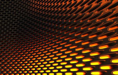 Metal kafes grild. 3D render arka planda yüksek çözünürlüklü soyut. turuncu ışık ile siyah karbon kılavuzunun 3D render.