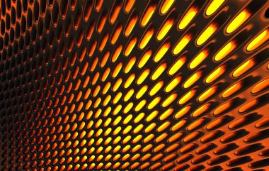 Metal kafes grild. 3D render arka planda yüksek çözünürlüklü soyut. turuncu ışık ile siyah karbon kılavuzunun 3D render.