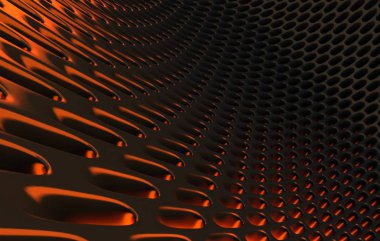 Metal kafes grild. 3D render arka planda yüksek çözünürlüklü soyut. turuncu ışık ile siyah karbon kılavuzunun 3D render.