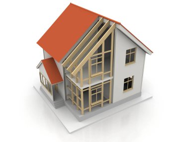 House izometrik çizimde açık iç planları, belgeleri, vinç ve mortgage hesaplama üzerine