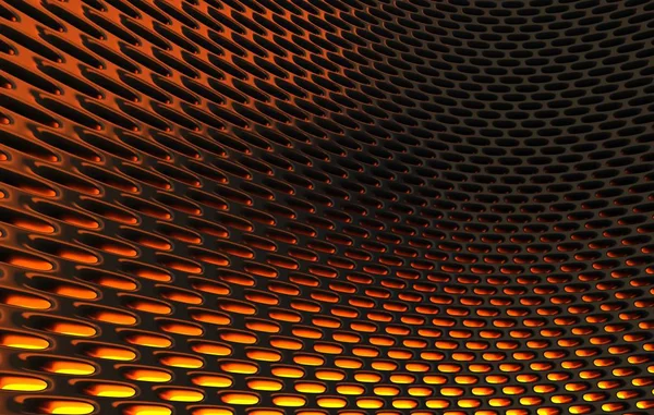 Metal mesh grild. Abstract 3d rendering background in high resolution. 3d render of  black carbon grid with orange light.