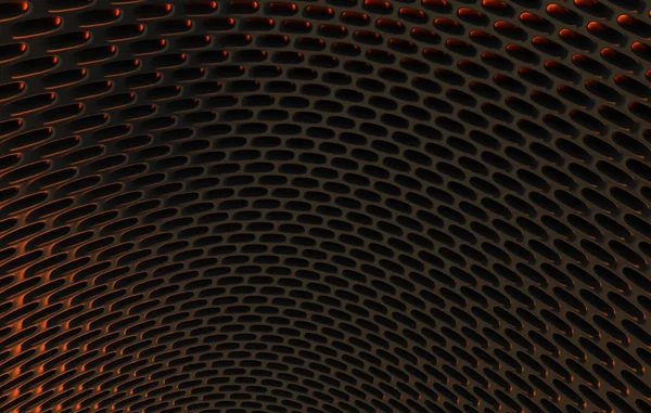 Metal mesh grild. Abstract 3d rendering background in high resolution. 3d render of  black carbon grid with orange light.