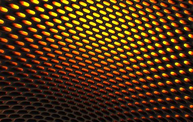 Metal kafes grild. 3D render arka planda yüksek çözünürlüklü soyut. turuncu ışık ile siyah karbon kılavuzunun 3D render.