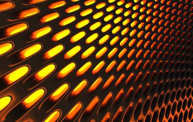 Metal kafes grild. 3D render arka planda yüksek çözünürlüklü soyut. turuncu ışık ile siyah karbon kılavuzunun 3D render.