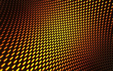 Metal kafes grild. 3D render arka planda yüksek çözünürlüklü soyut. turuncu ışık ile siyah karbon kılavuzunun 3D render.