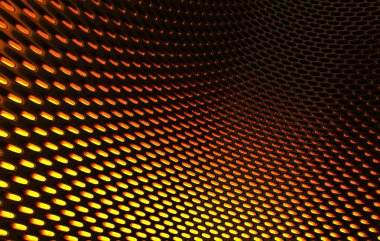 Metal kafes grild. 3D render arka planda yüksek çözünürlüklü soyut. turuncu ışık ile siyah karbon kılavuzunun 3D render.