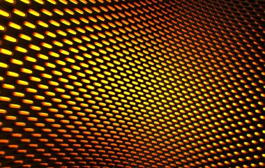 Metal kafes grild. 3D render arka planda yüksek çözünürlüklü soyut. turuncu ışık ile siyah karbon kılavuzunun 3D render.