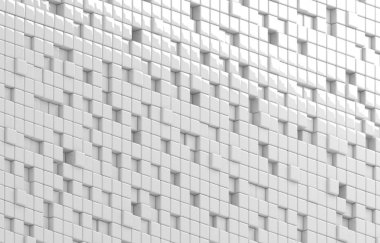 Beyaz küpleri 3d render soyut geometrik şekil. Fütüristik moda parlak arka plan.