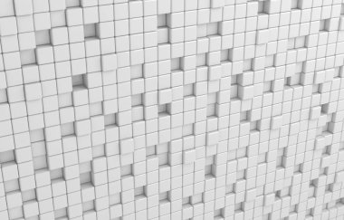 Beyaz küpleri 3d render soyut geometrik şekil. Fütüristik moda parlak arka plan.