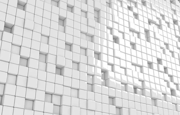 Abstract geometric shape of white cubes 3d render. Futuristic fashioned glossy background.